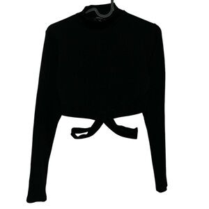 3 For 15 | Ambiance Black Ribbed Mock Neck Cropped Long Sleeve Top